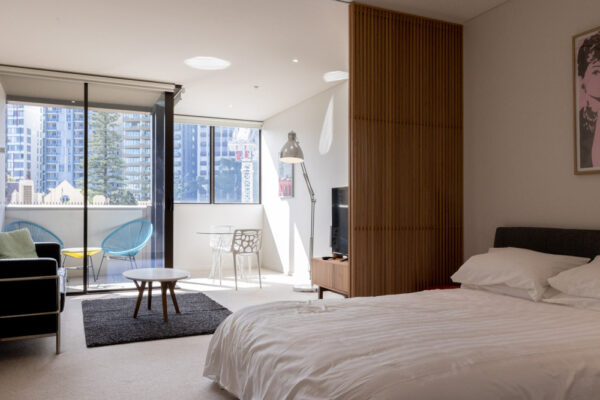 Pacific Highway, North Sydney apartment - sleeping, living room and sun room