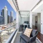 QT Apartments, Perth - apartment 1701 balcony with view of Perth