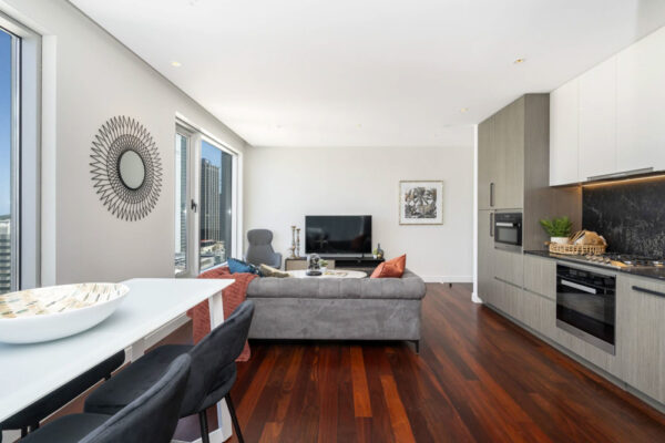 QT Apartments, Perth - apartment 1701 living room and kitchen